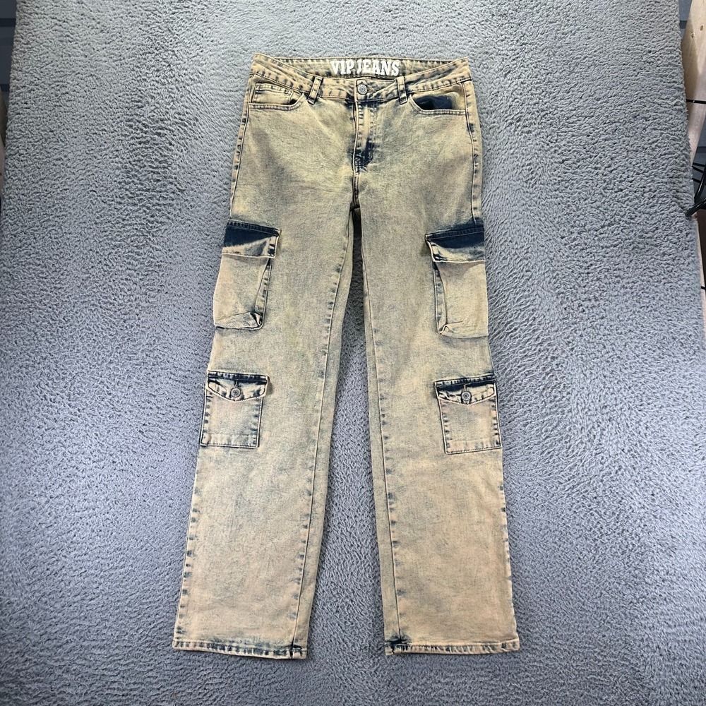 VIP Jeans Womens 10 Blue Cotton Denim Straight Baggy Cargo Workwear Stretch